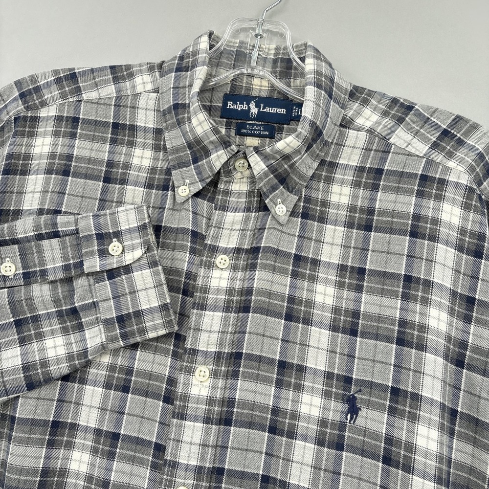 Ralph Lauren Shirt Mens Large Gray Plaid Blake Button Down Long Sleeve Cotton